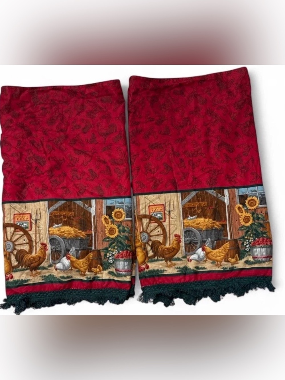 Vintage Rooster Curtain Valance Country Farmhouse Sunflower Barn Rod Pocket52x21